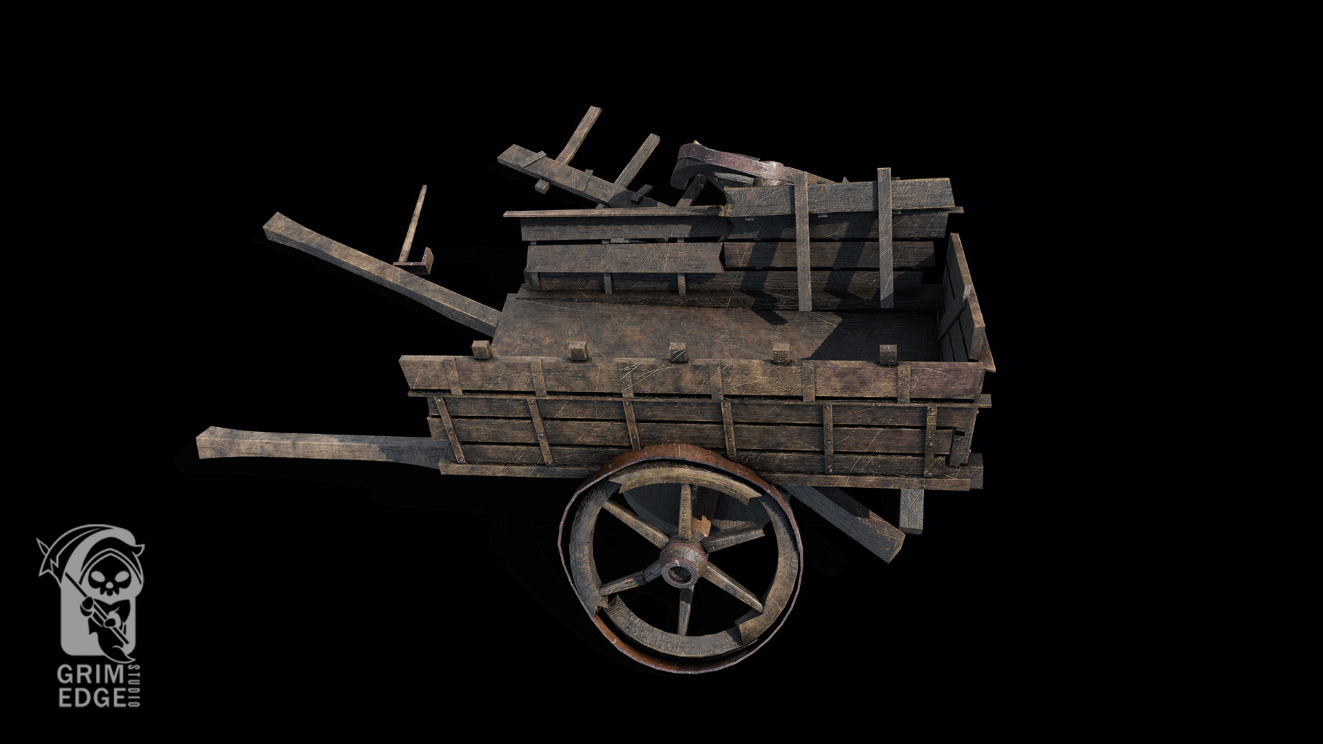Broken Wagon Low-poly 3D model_3