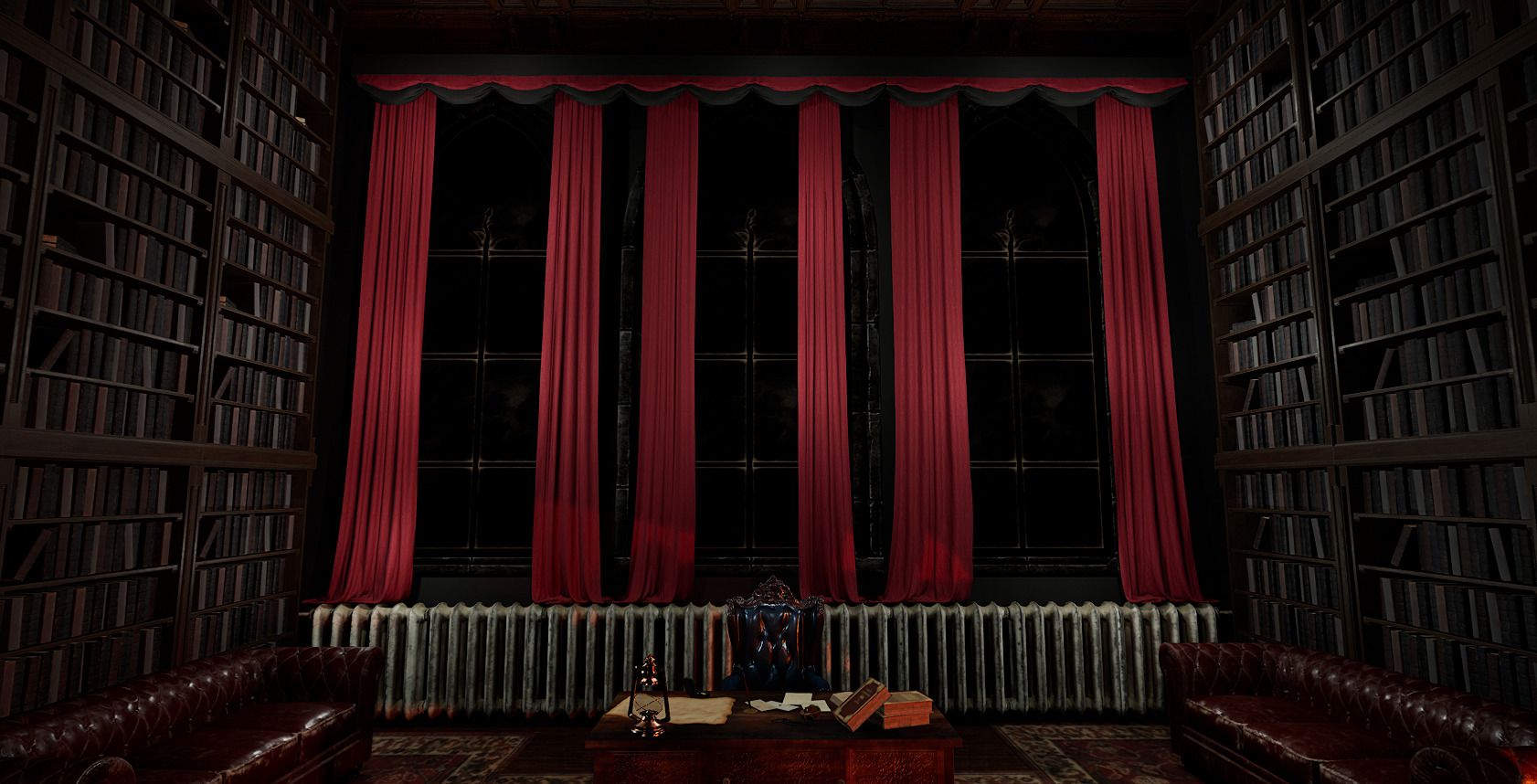 Gothic Victorian Library and Study Room 3D model_2