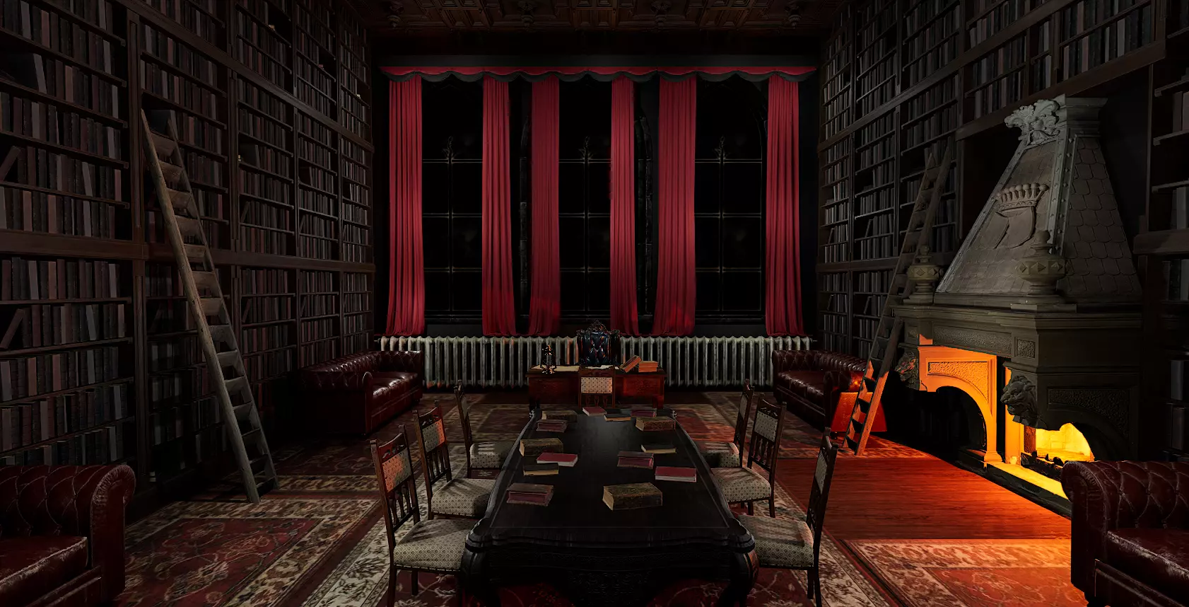 Gothic Victorian Library and Study Room 3D model_0