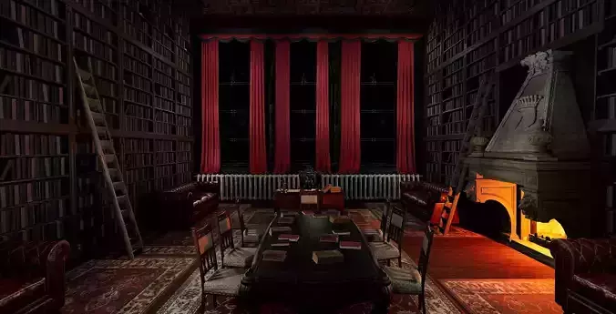 Gothic Victorian Library and Study Room 3D model