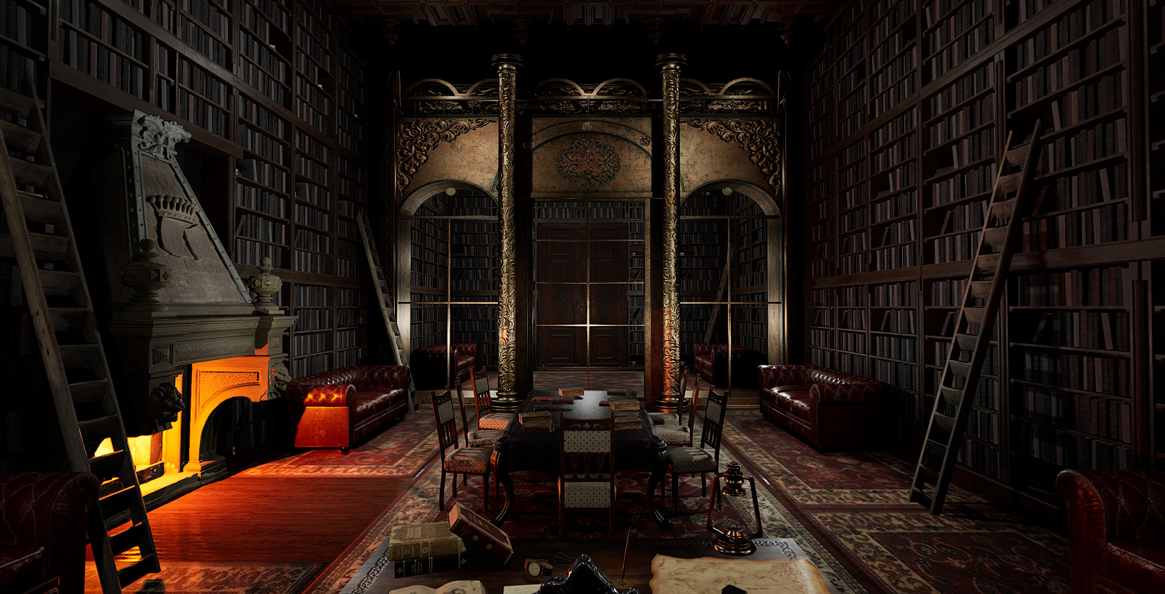 Gothic Victorian Library and Study Room 3D model_6