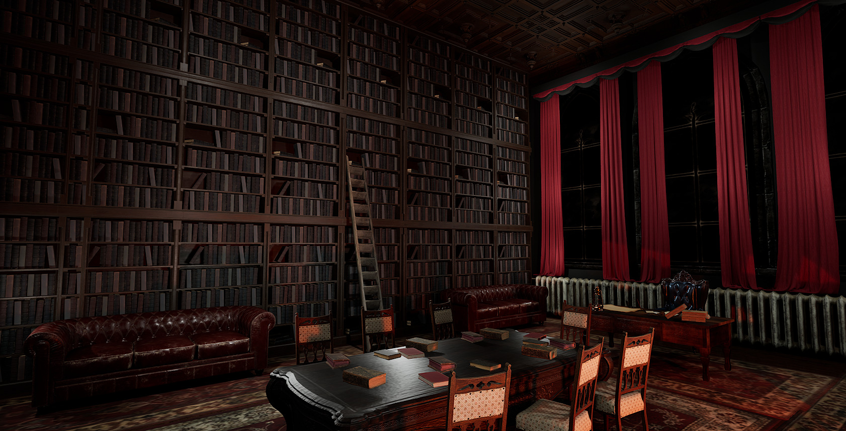 Gothic Victorian Library and Study Room 3D model_10