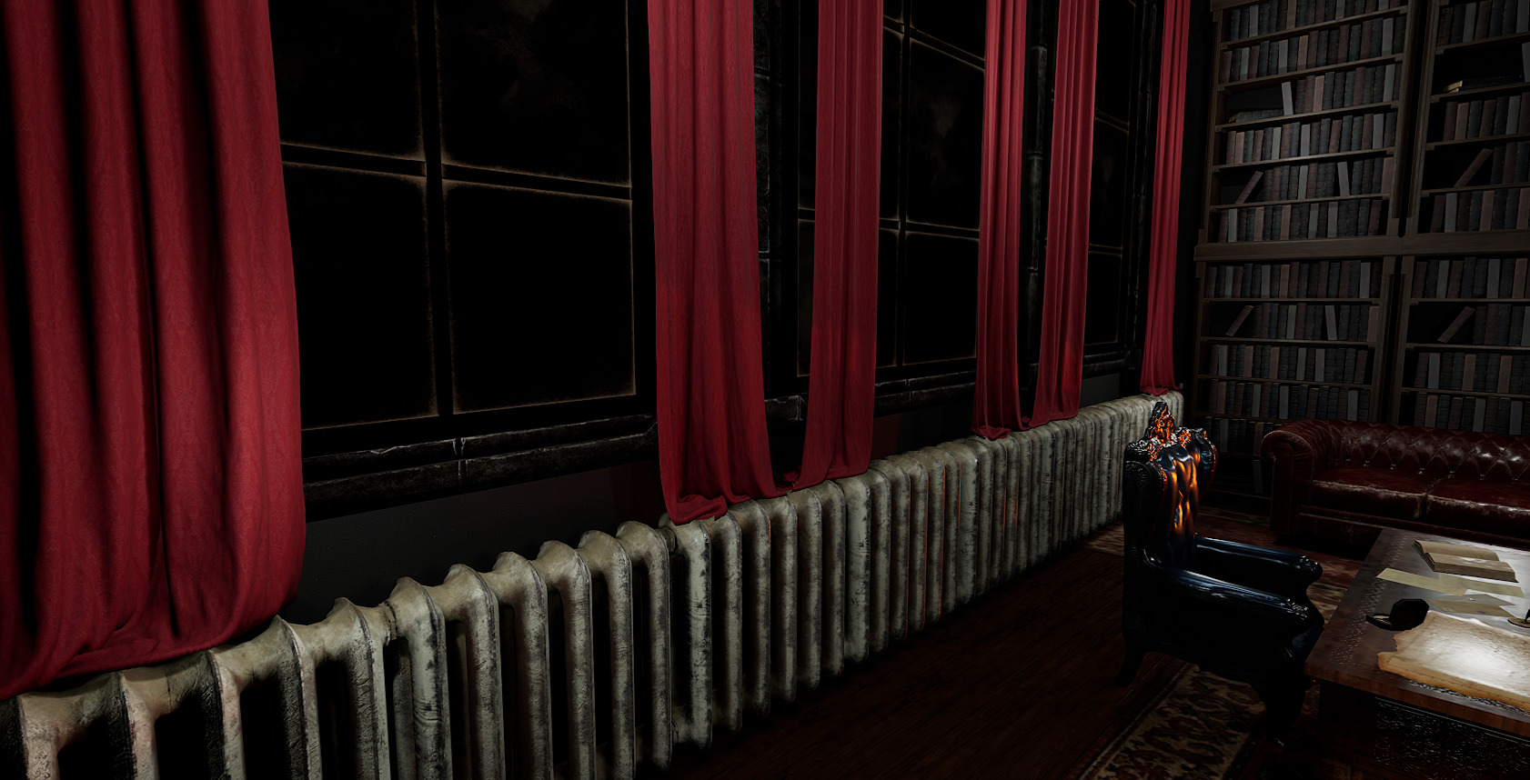 Gothic Victorian Library and Study Room 3D model_4