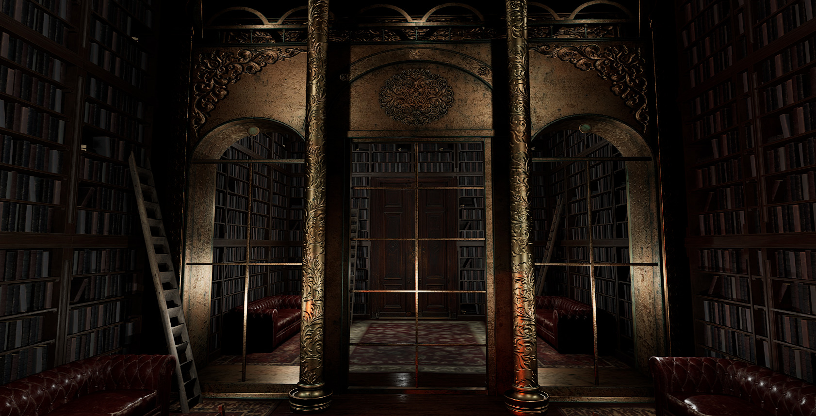 Gothic Victorian Library and Study Room 3D model_11