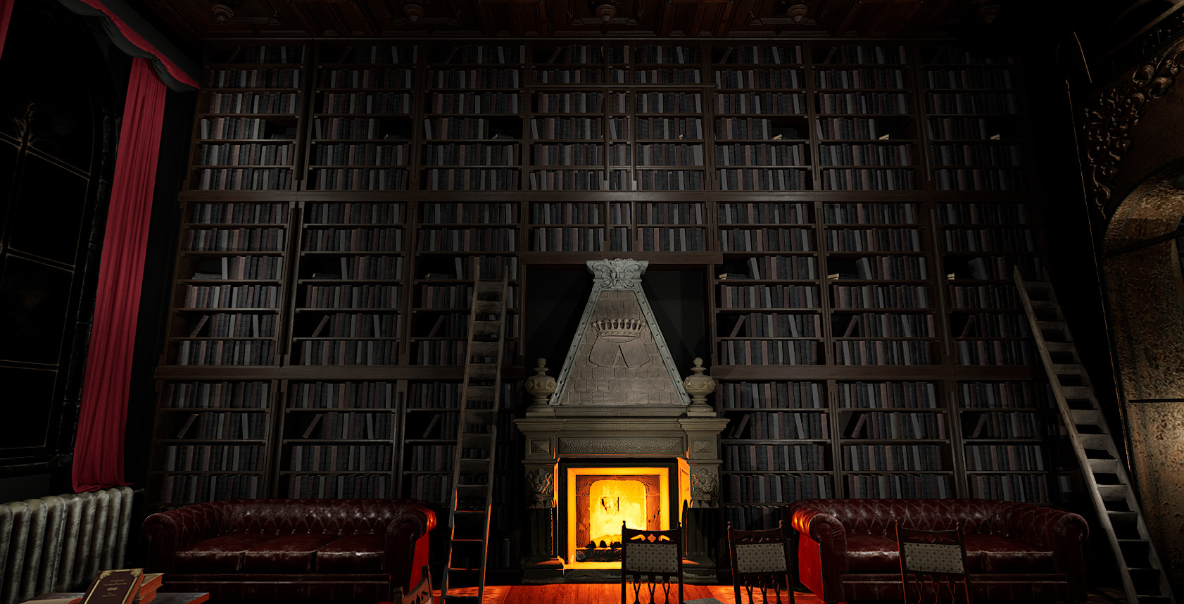 Gothic Victorian Library and Study Room 3D model_3