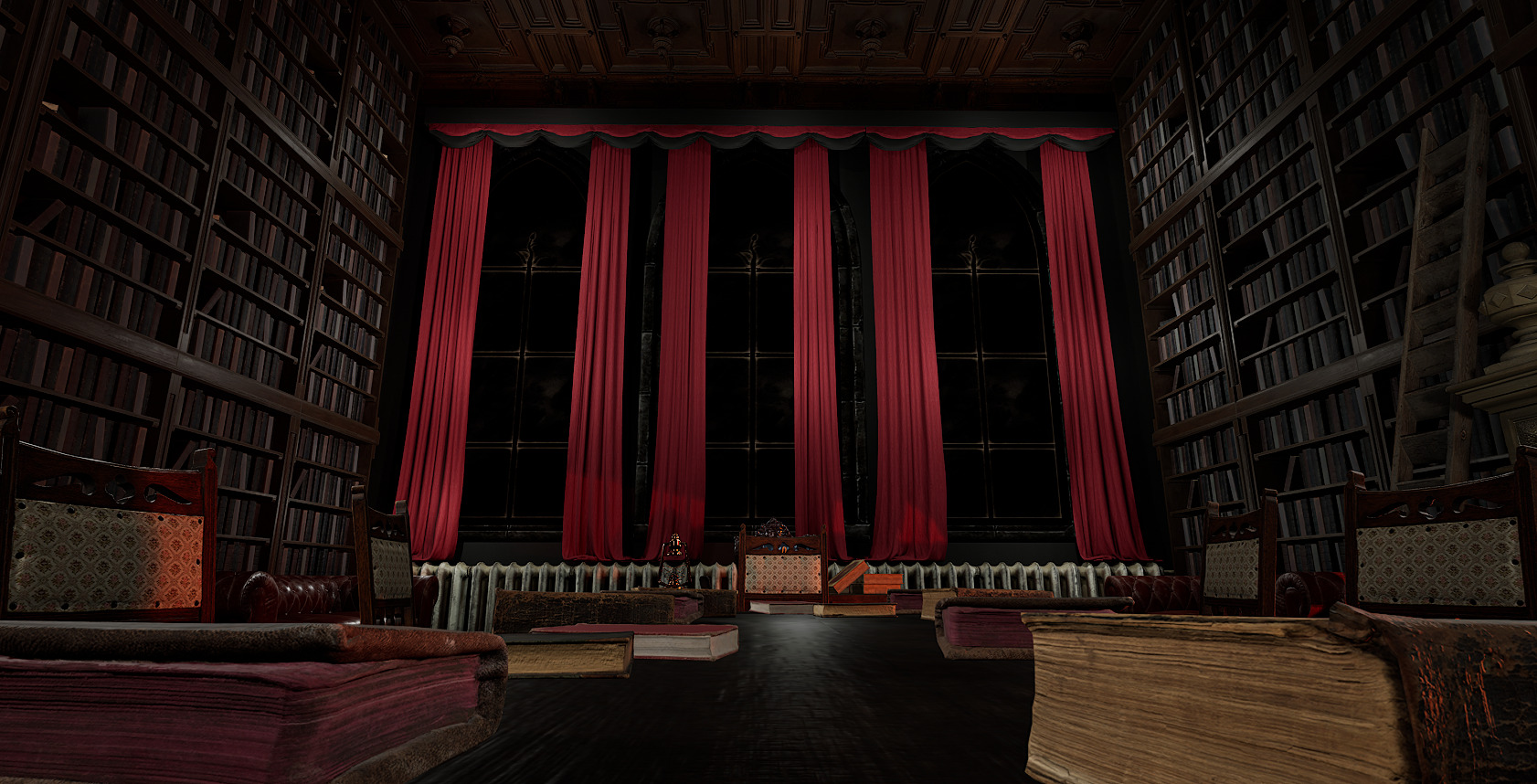 Gothic Victorian Library and Study Room 3D model_16