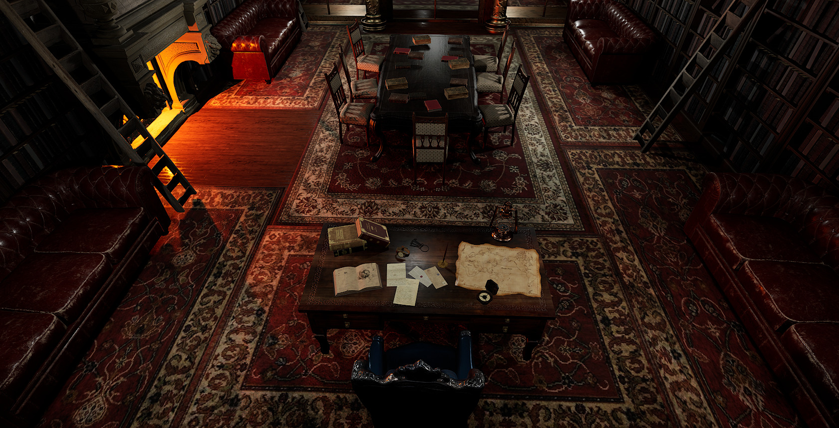 Gothic Victorian Library and Study Room 3D model_8