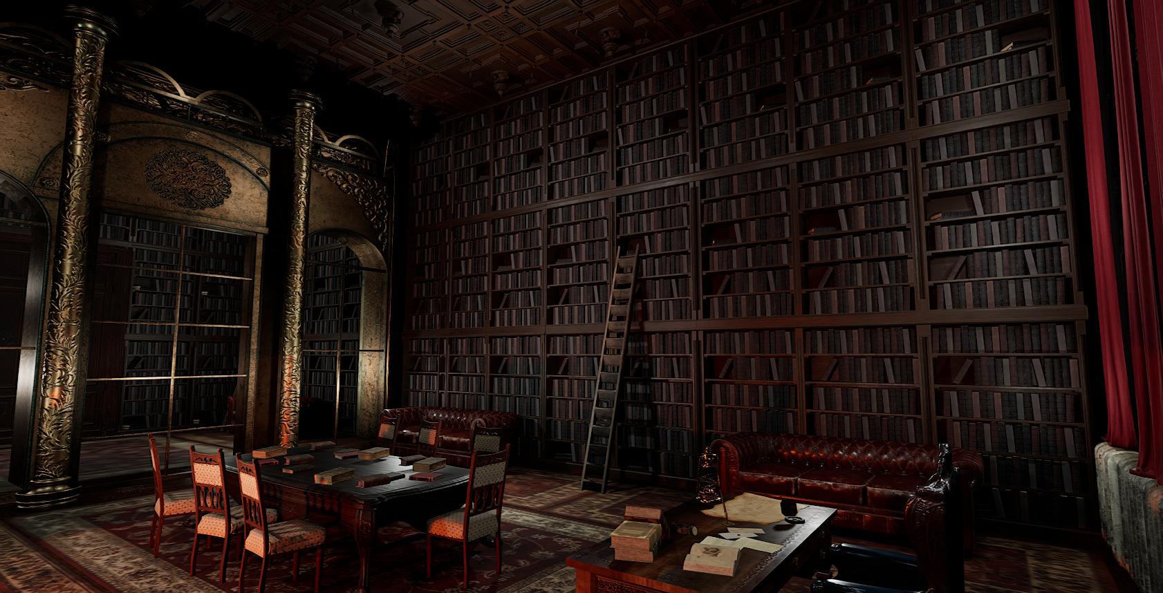 Gothic Victorian Library and Study Room 3D model_9