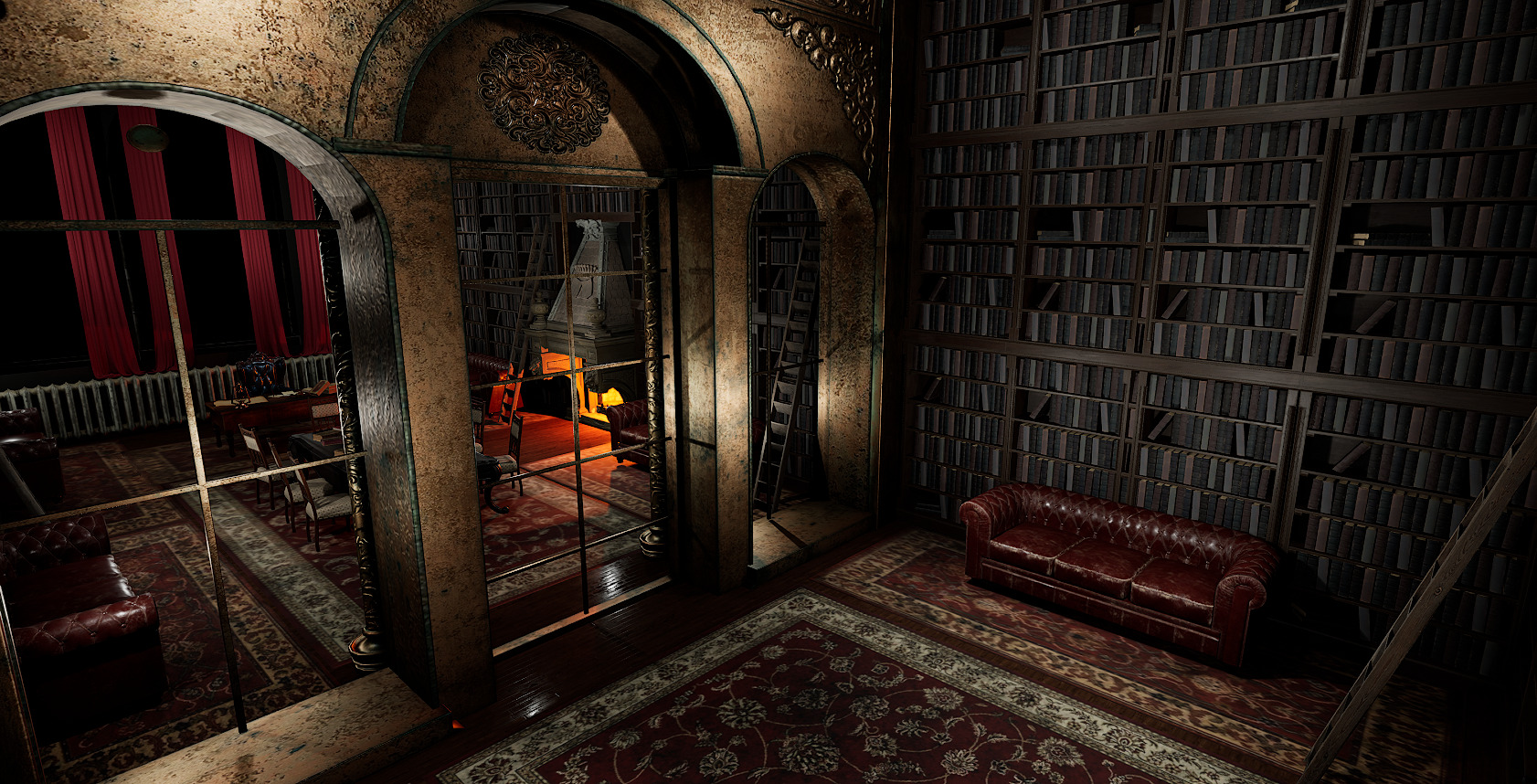 Gothic Victorian Library and Study Room 3D model_13