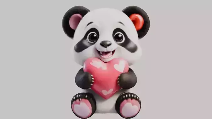 Cute Panda Bear Heart Valentin