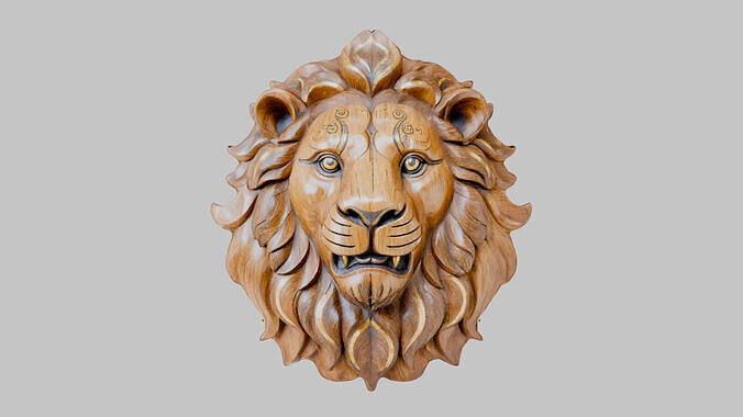 Wooden Lion Head Sculpture Low-poly 3D model
