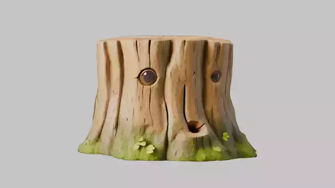 Wooden tree stump - Vintage Style 3D Model Low-poly 3D model