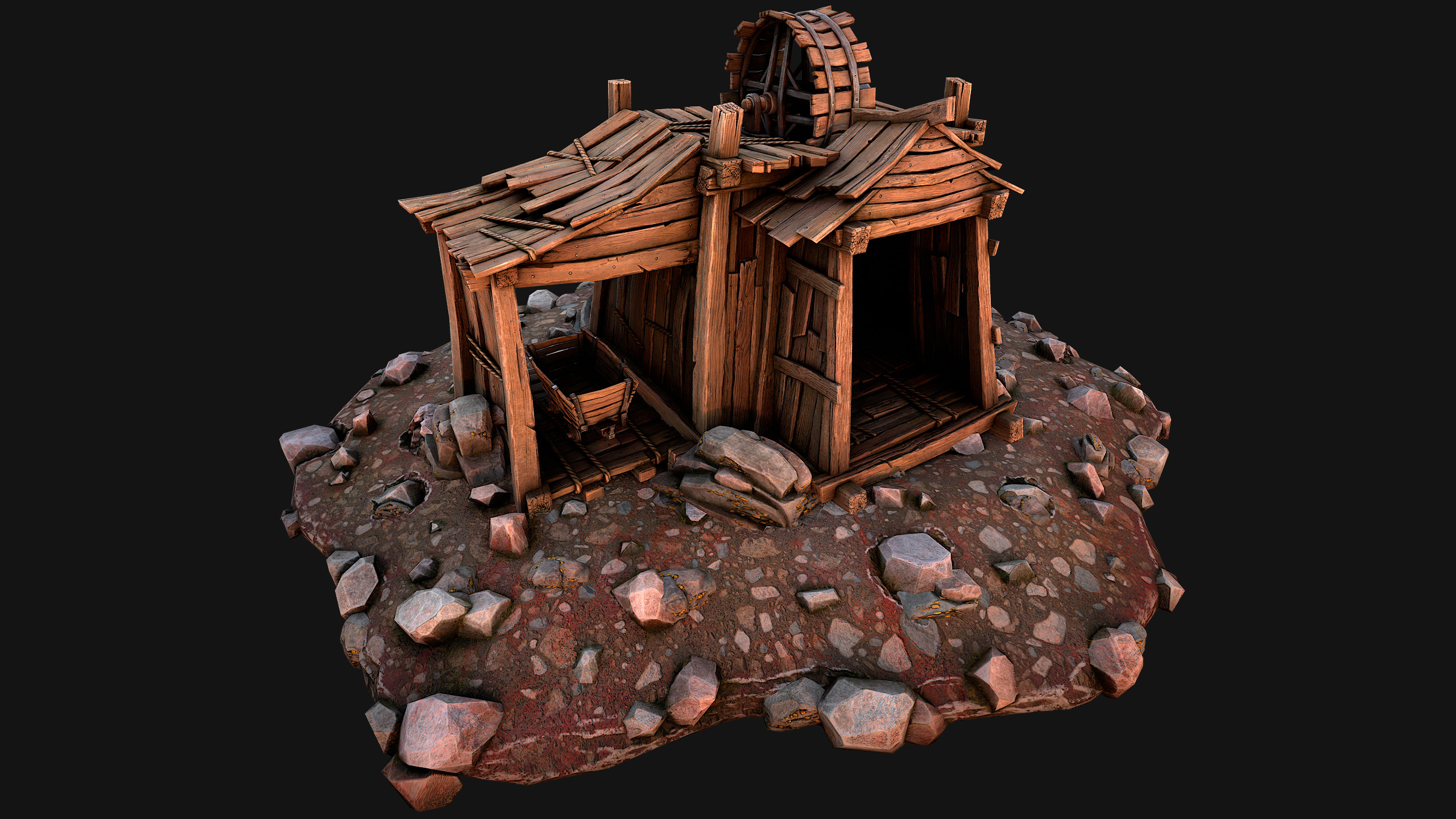 Medieval Gold Ore Mine Low-poly 3D model_5