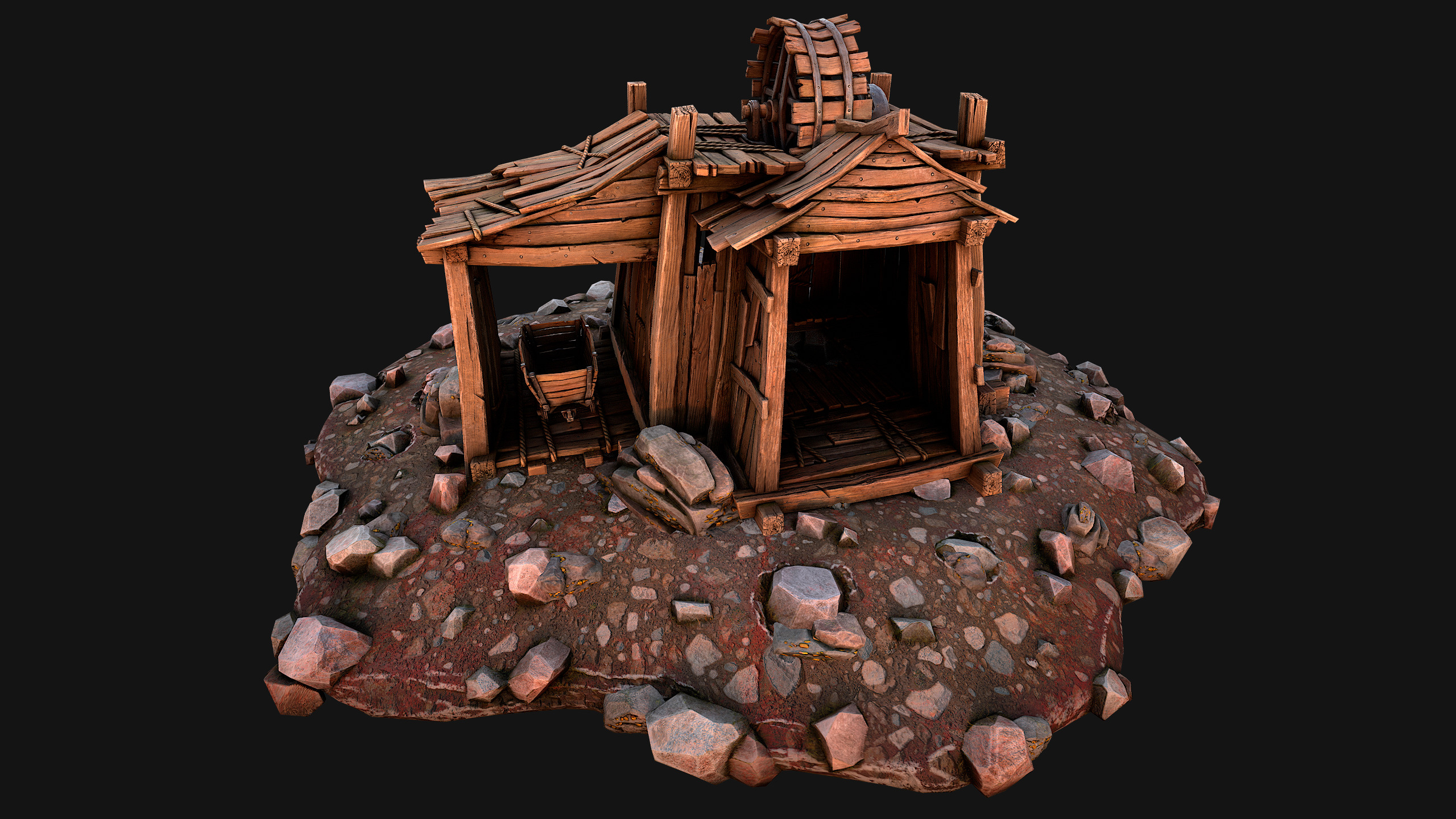 Medieval Gold Ore Mine Low-poly 3D model_6