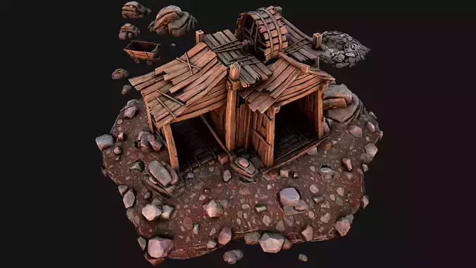 Medieval Gold Ore Mine Low-poly 3D model