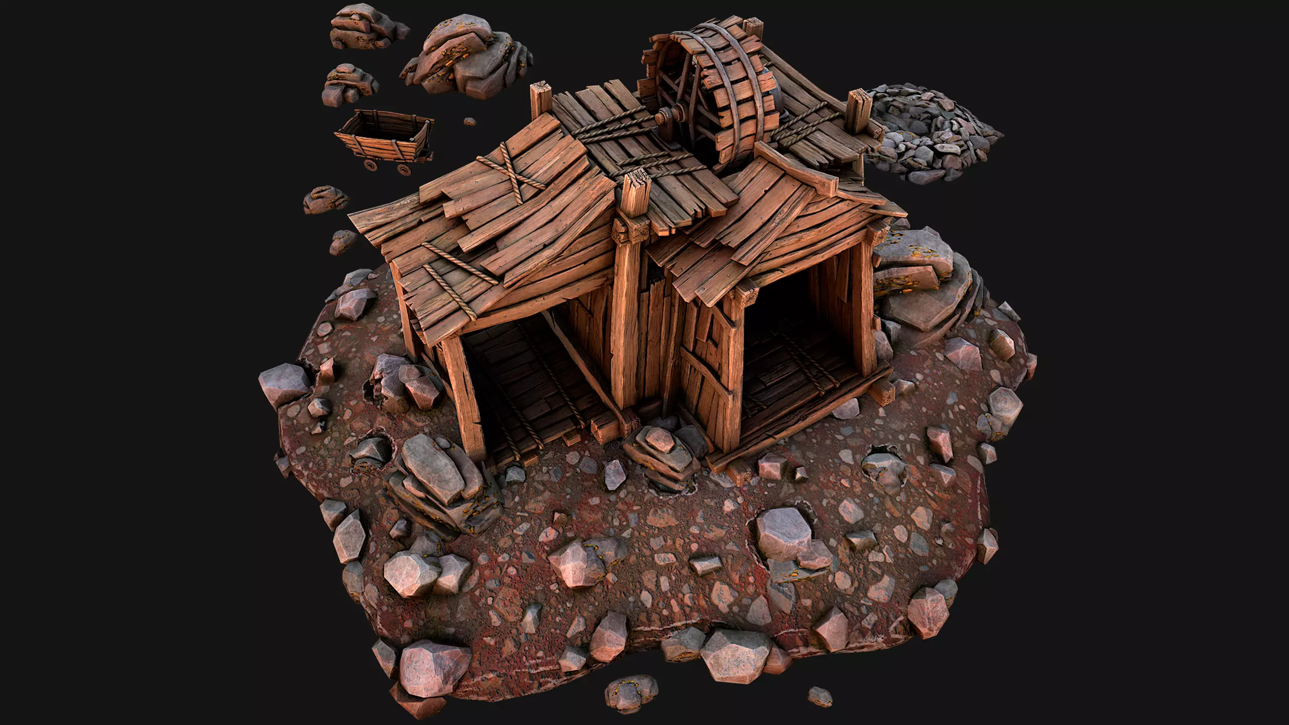 Medieval Gold Ore Mine Low-poly 3D model_0