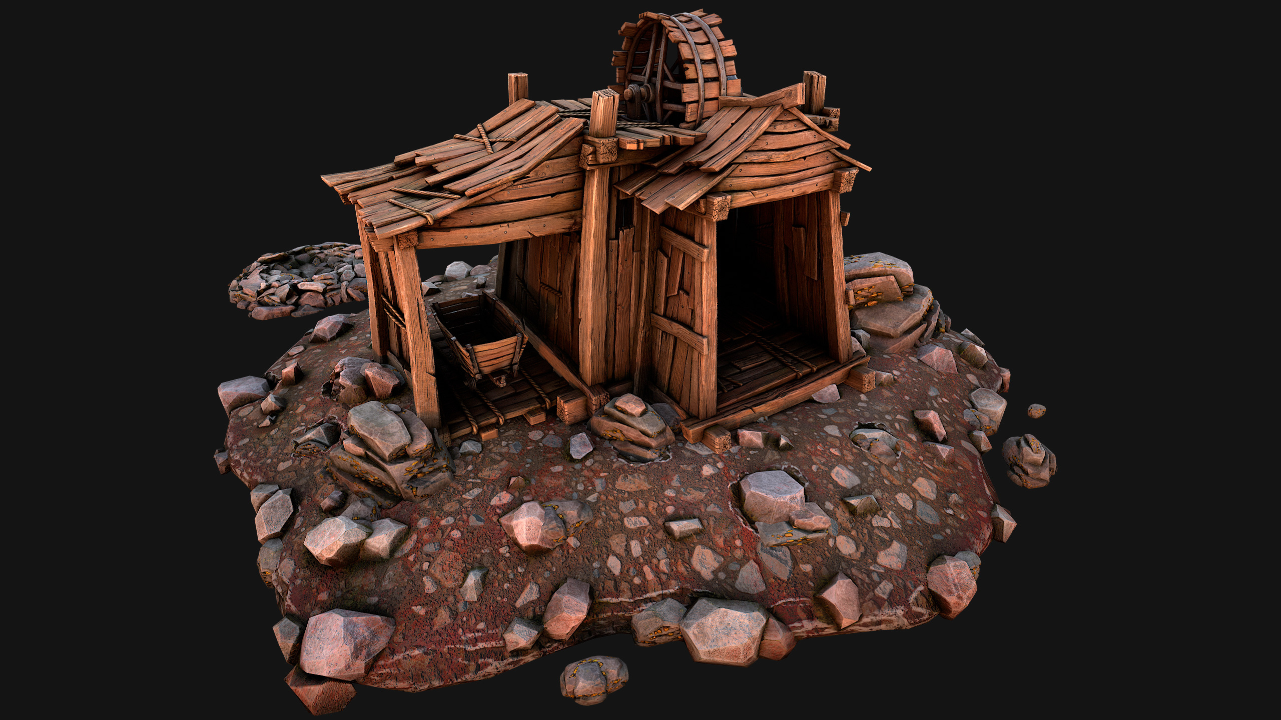 Medieval Gold Ore Mine Low-poly 3D model_2