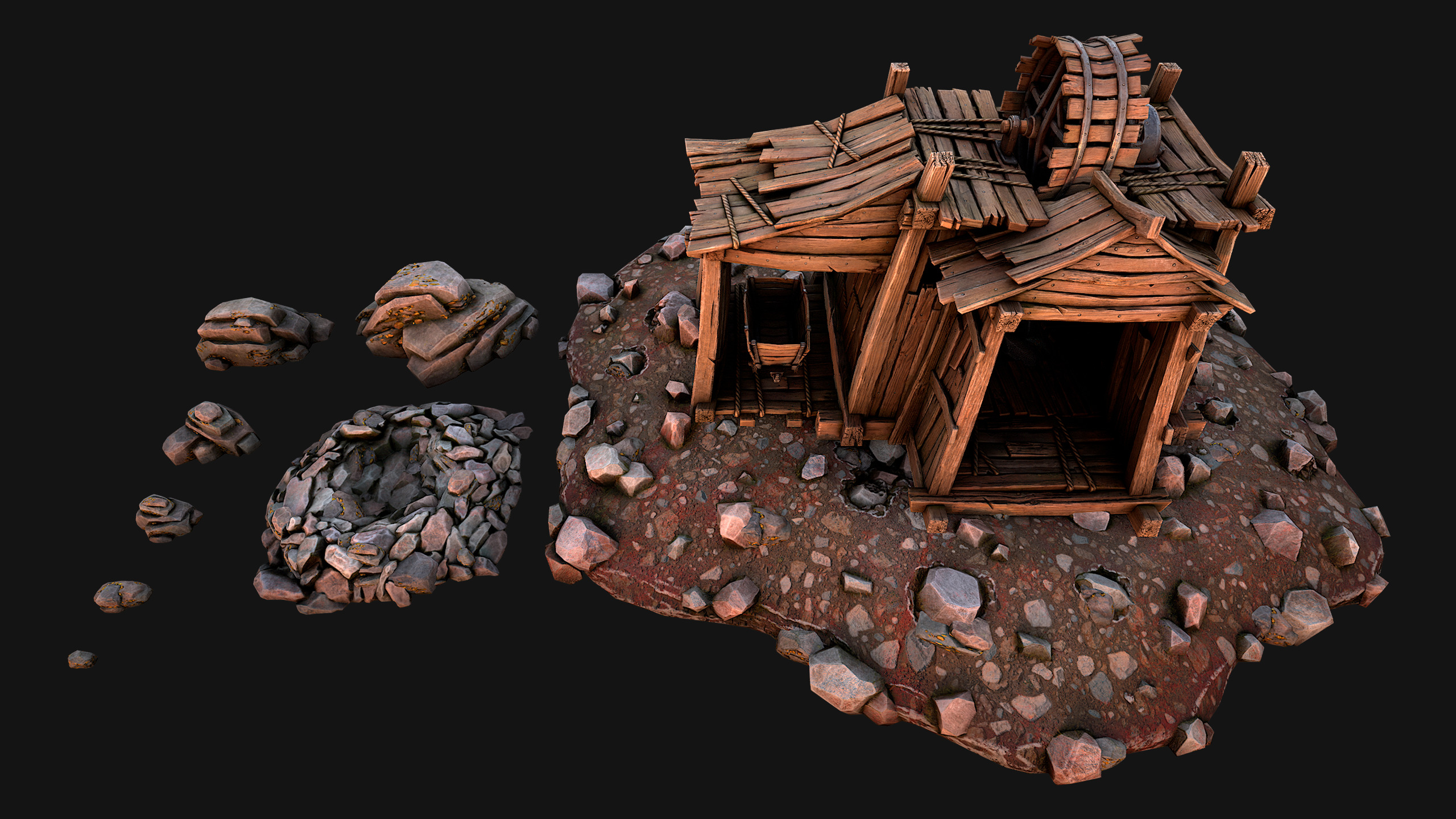 Medieval Gold Ore Mine Low-poly 3D model_3