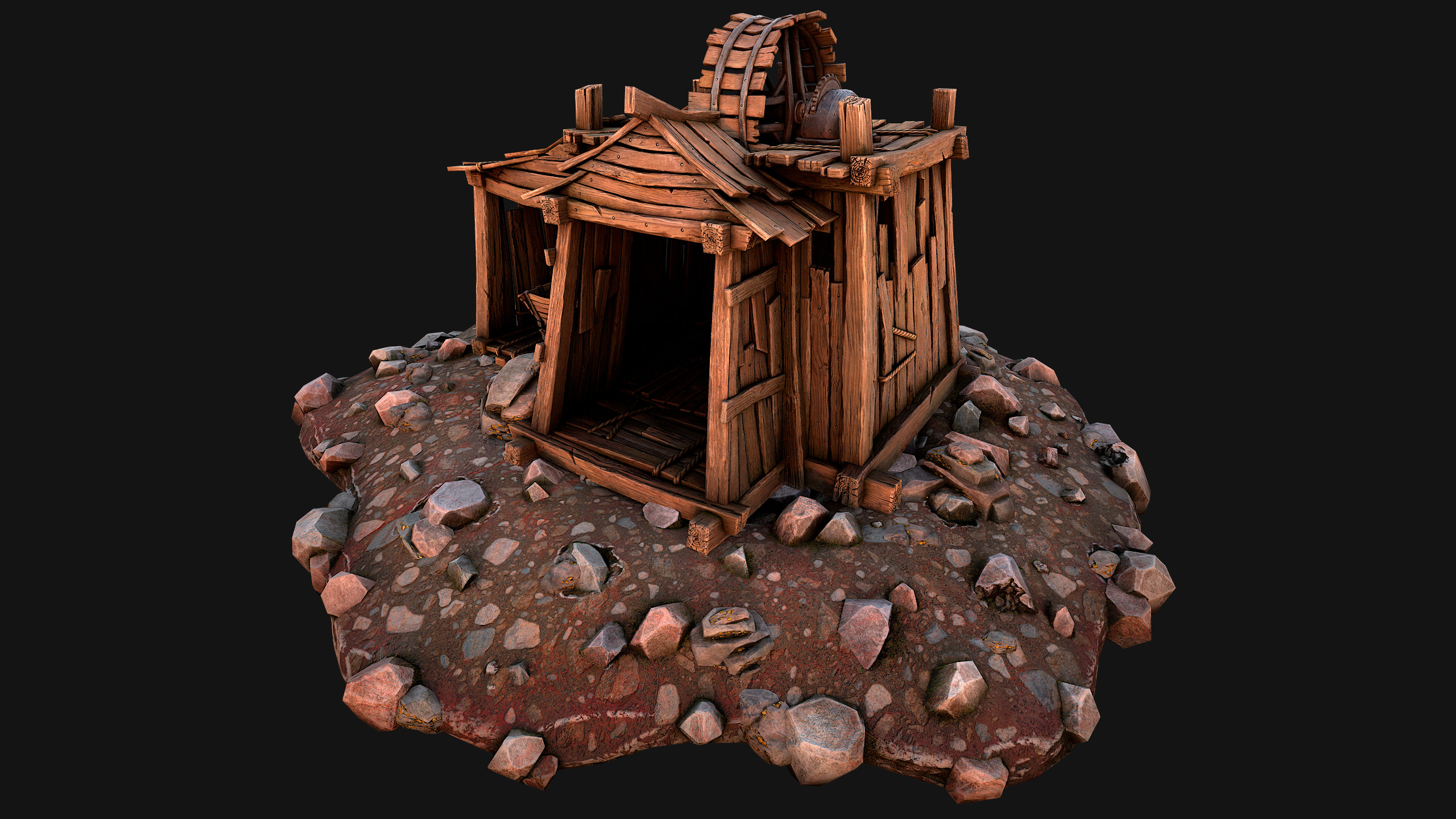 Medieval Gold Ore Mine Low-poly 3D model_7