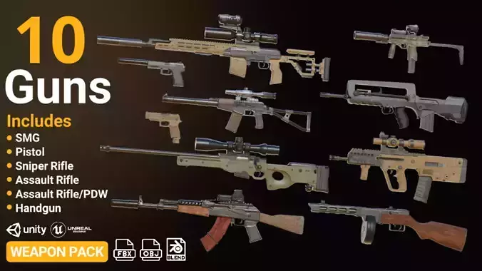military gun Pack Low-poly 3D model