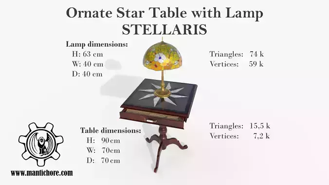 Ornate Star Table with Lamp STELLARIS 3D model