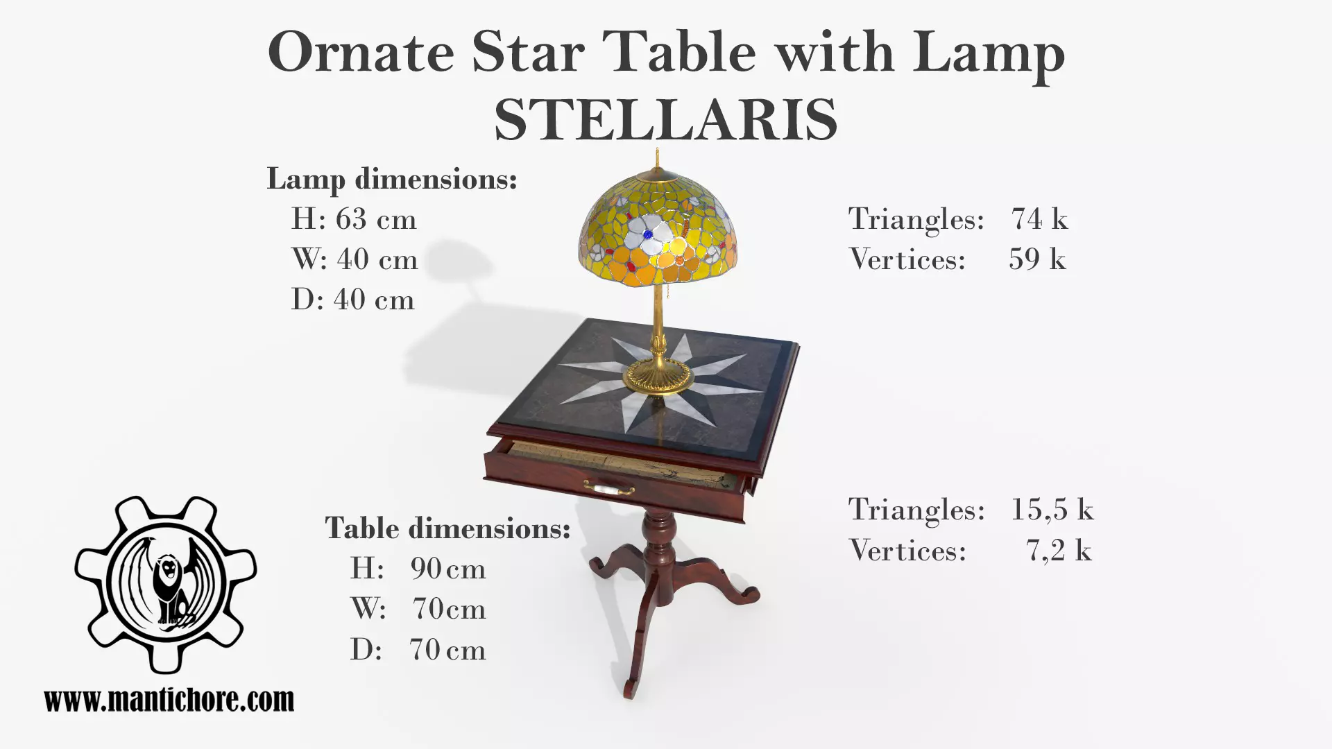 Ornate Star Table with Lamp STELLARIS 3D model_0
