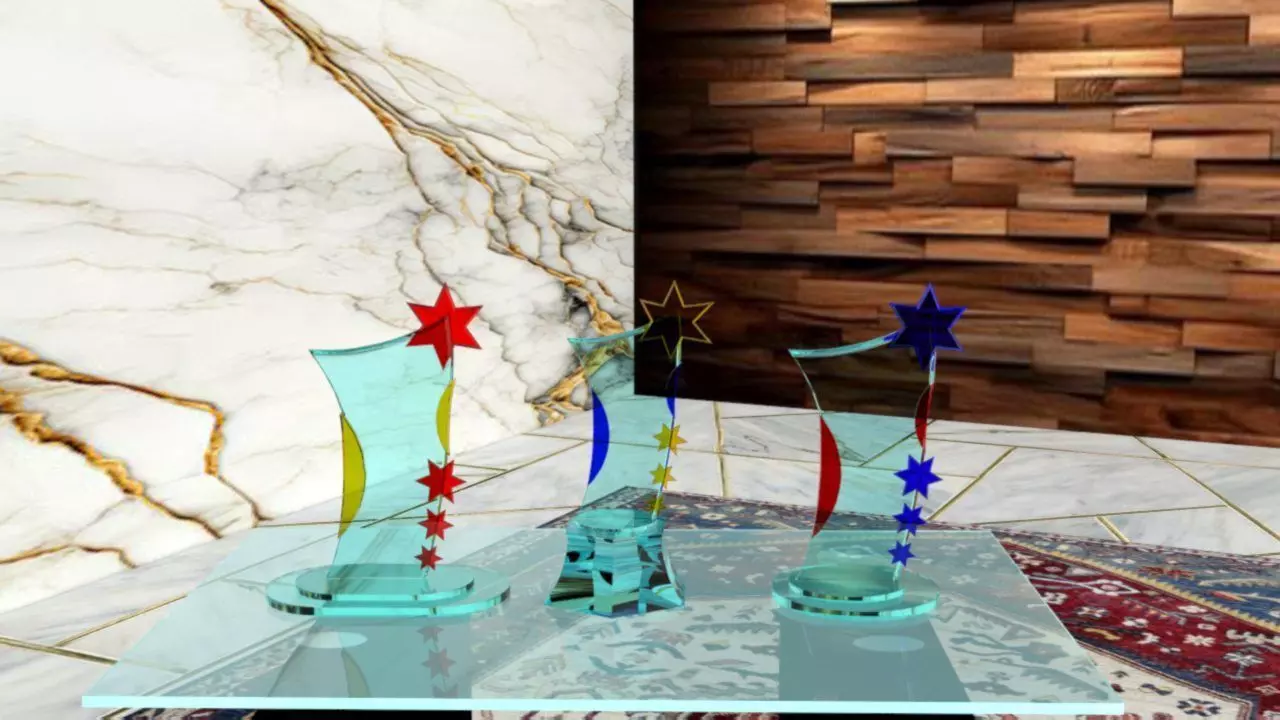 3D Glass Trophy with Customizable Colors Realistic Design 3D model_0
