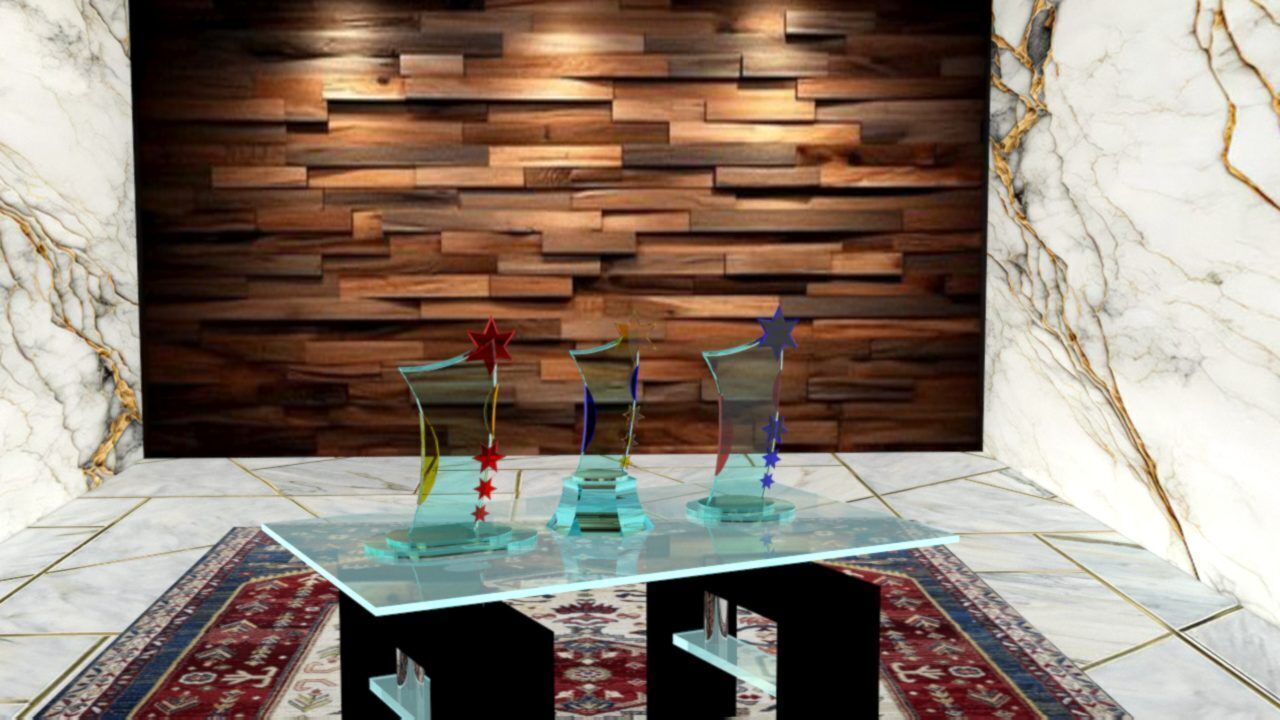 3D Glass Trophy with Customizable Colors Realistic Design 3D model_1