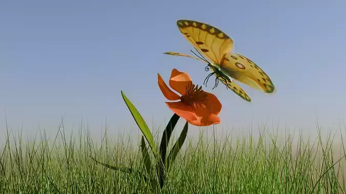 free Yellow decorative butterfly Free low-poly 3D model