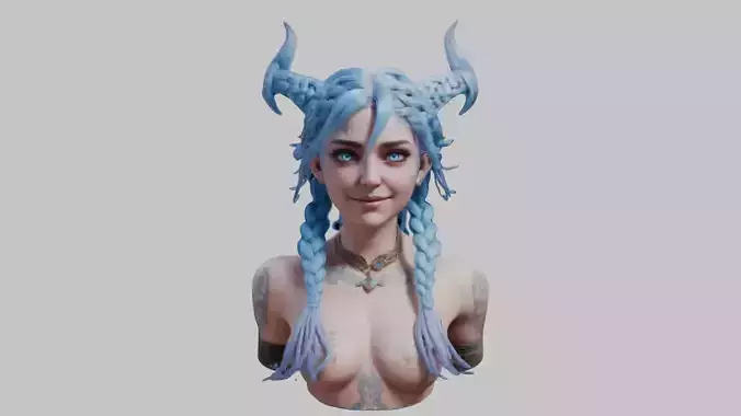Fantasy Woman Girl Elf with Horns and Braids