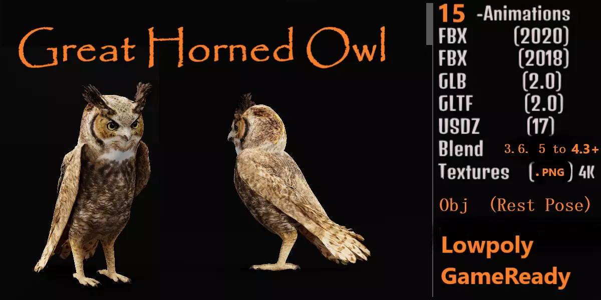 Great Horned Owl Low-poly 3D model_0