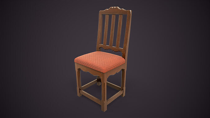 Vintage Wooden Chair Low-poly 3D model