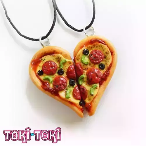 pizza Heart Keychain Couple 3D print model