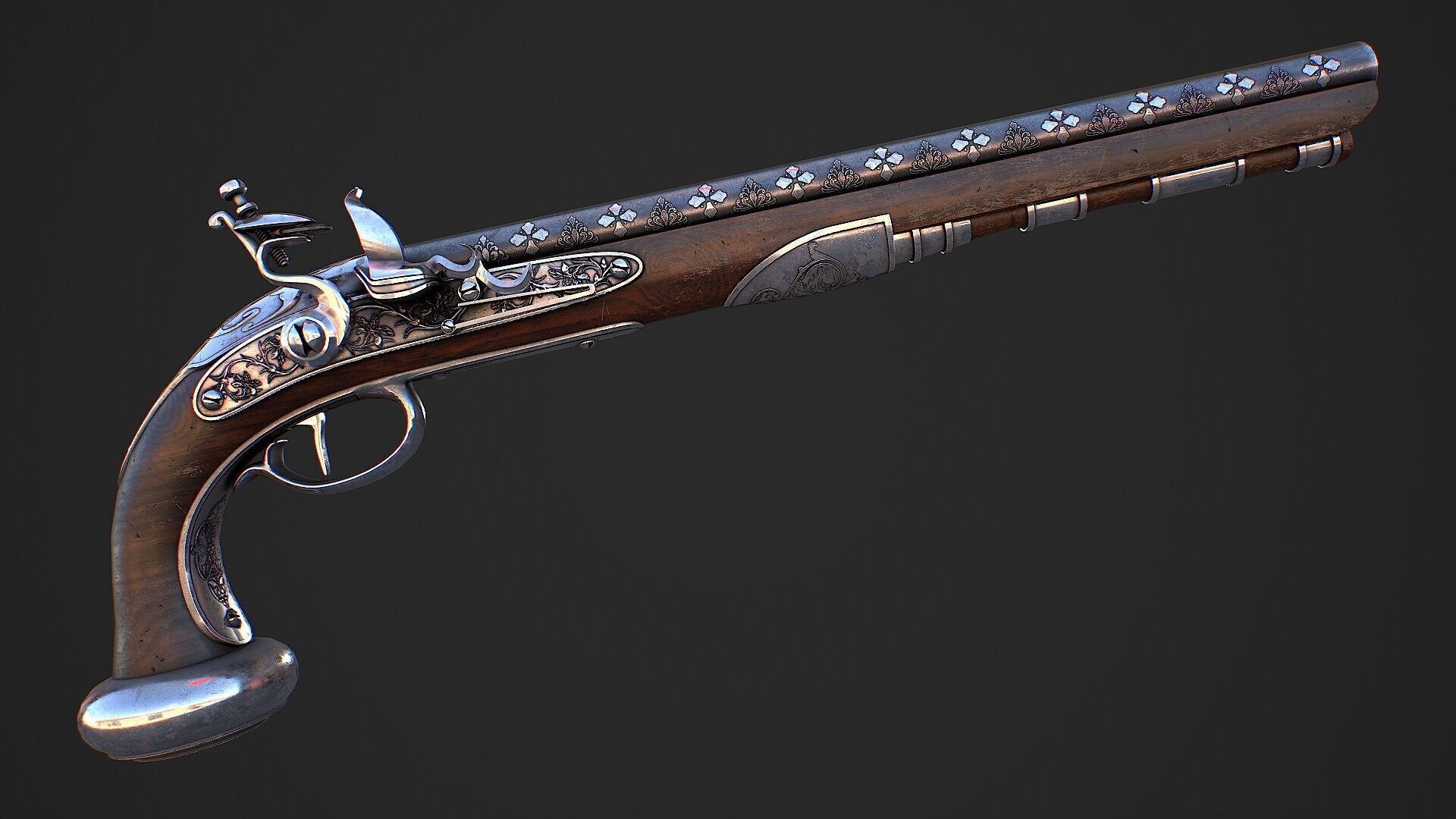 Flintlock pistol Low-poly 3D model_3