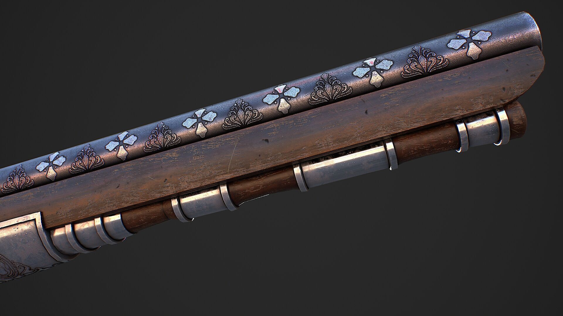 Flintlock pistol Low-poly 3D model_9