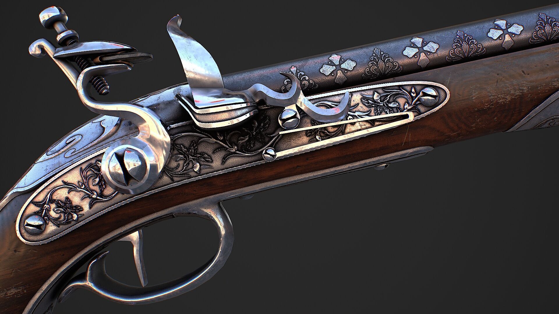 Flintlock pistol Low-poly 3D model_5
