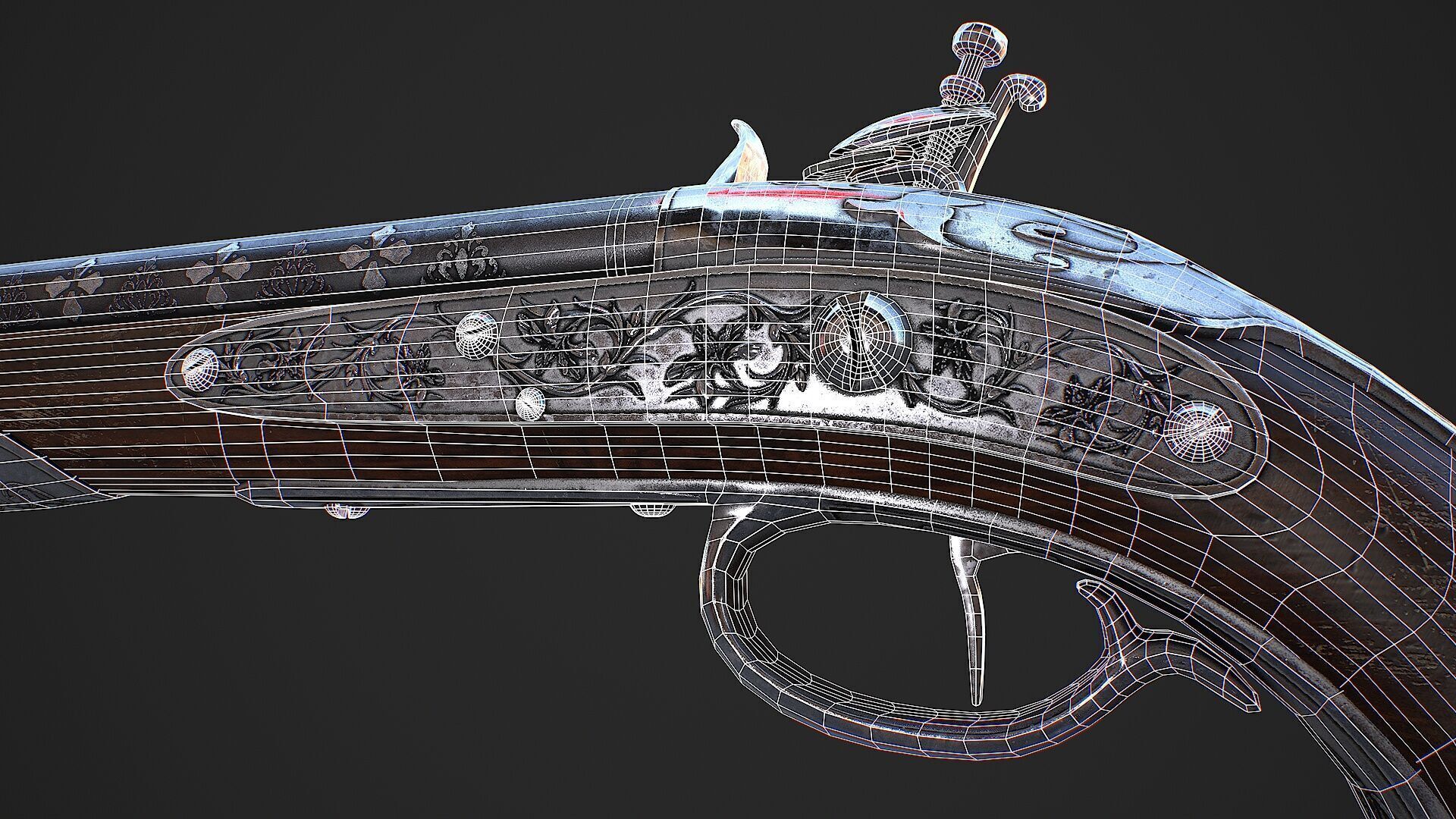 Flintlock pistol Low-poly 3D model_11