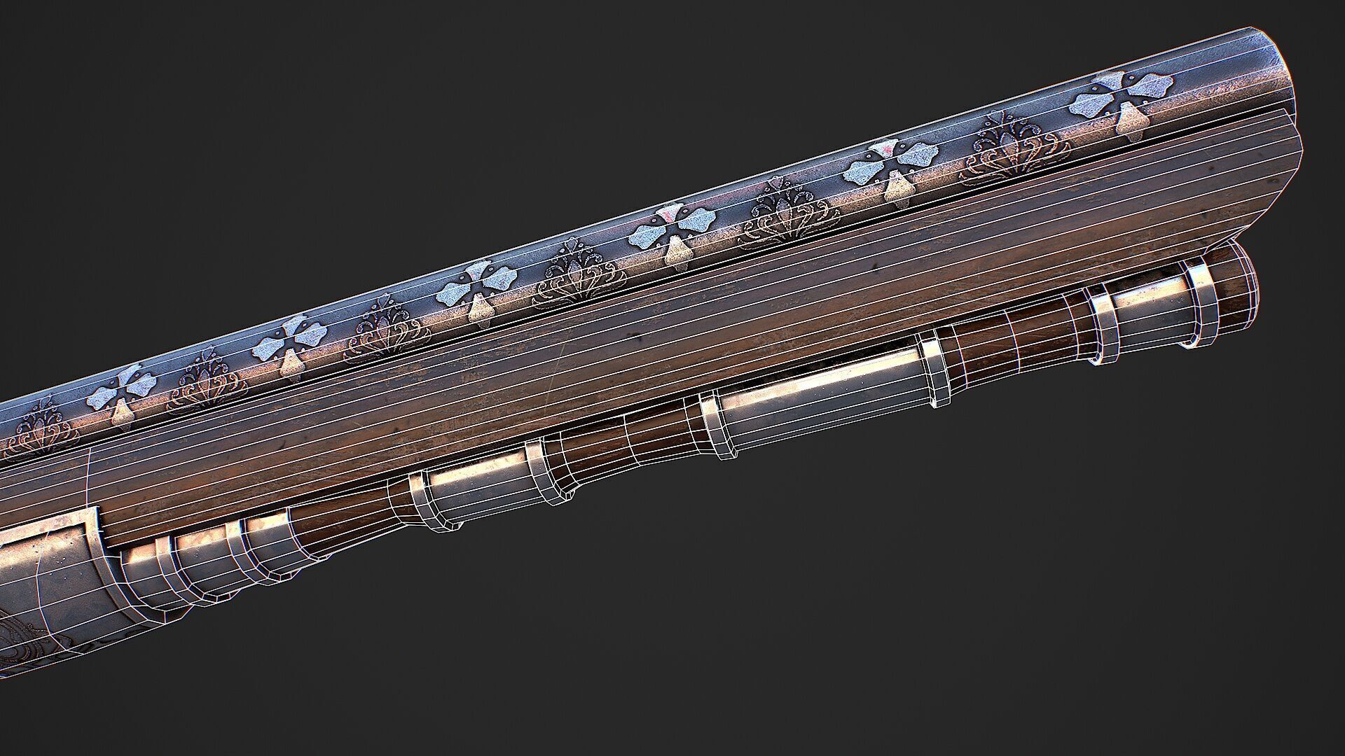 Flintlock pistol Low-poly 3D model_10