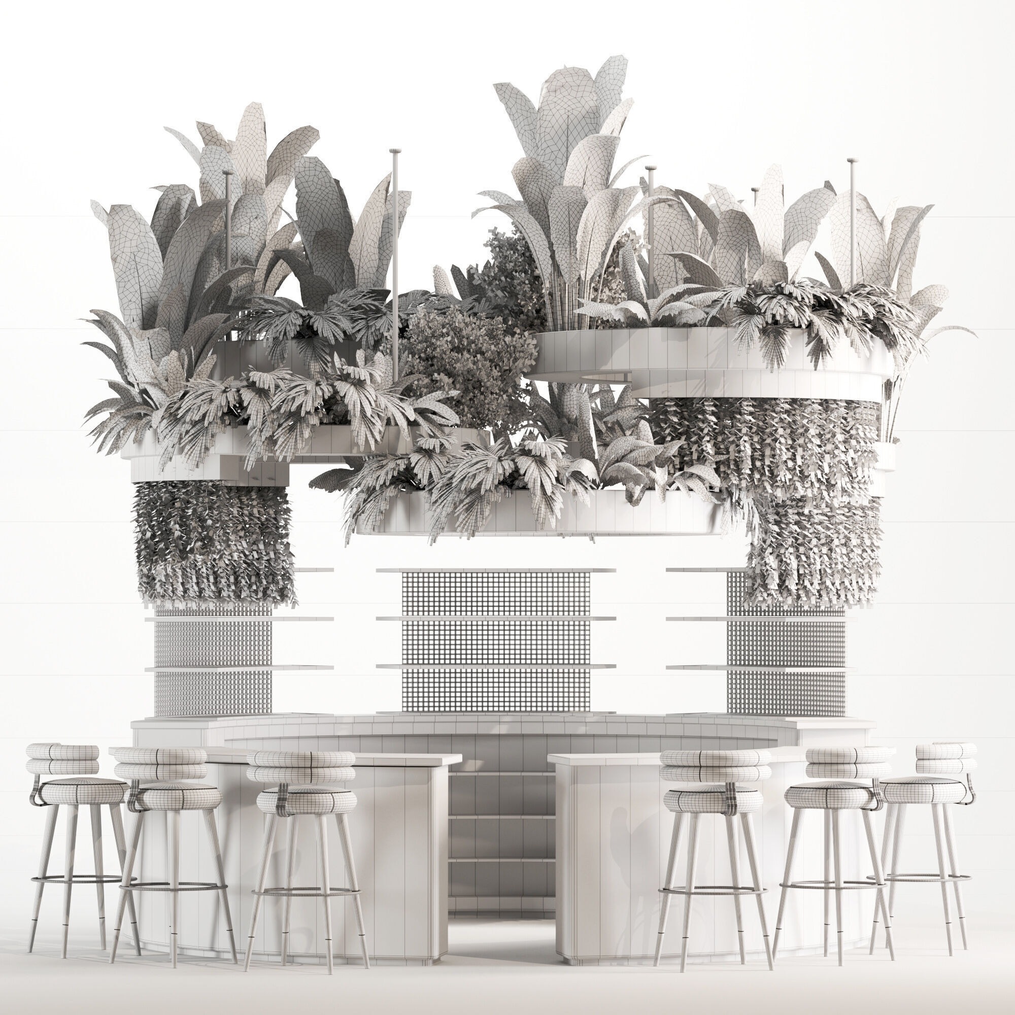 caffee bar Reception Desk With Hanging Plants - Set03 3D model_6
