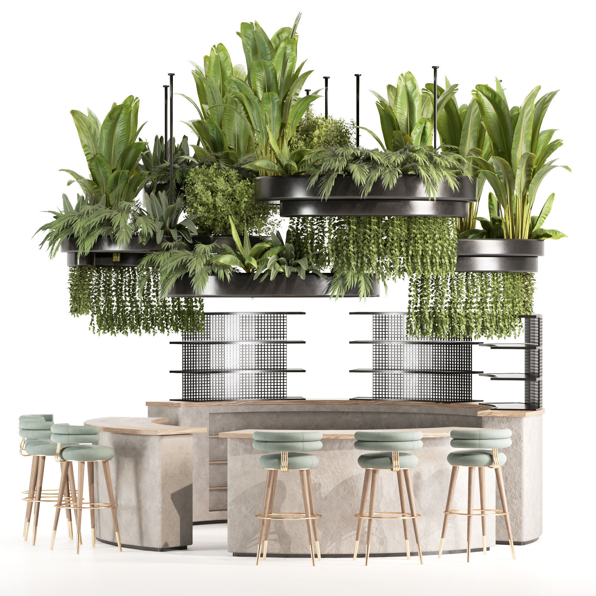 caffee bar Reception Desk With Hanging Plants - Set03 3D model_1