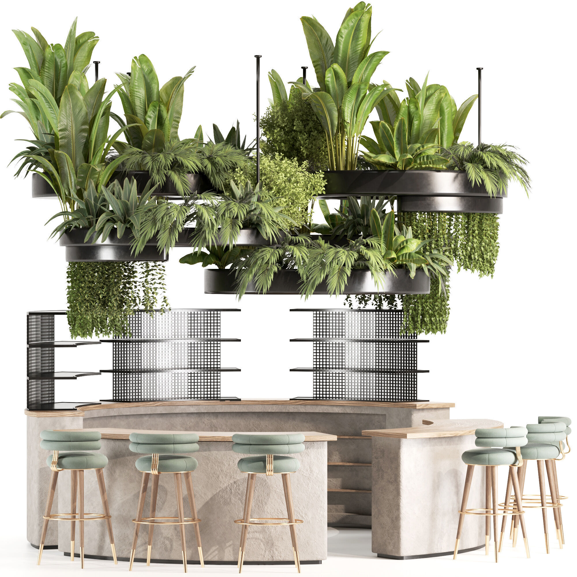 caffee bar Reception Desk With Hanging Plants - Set03 3D model_2