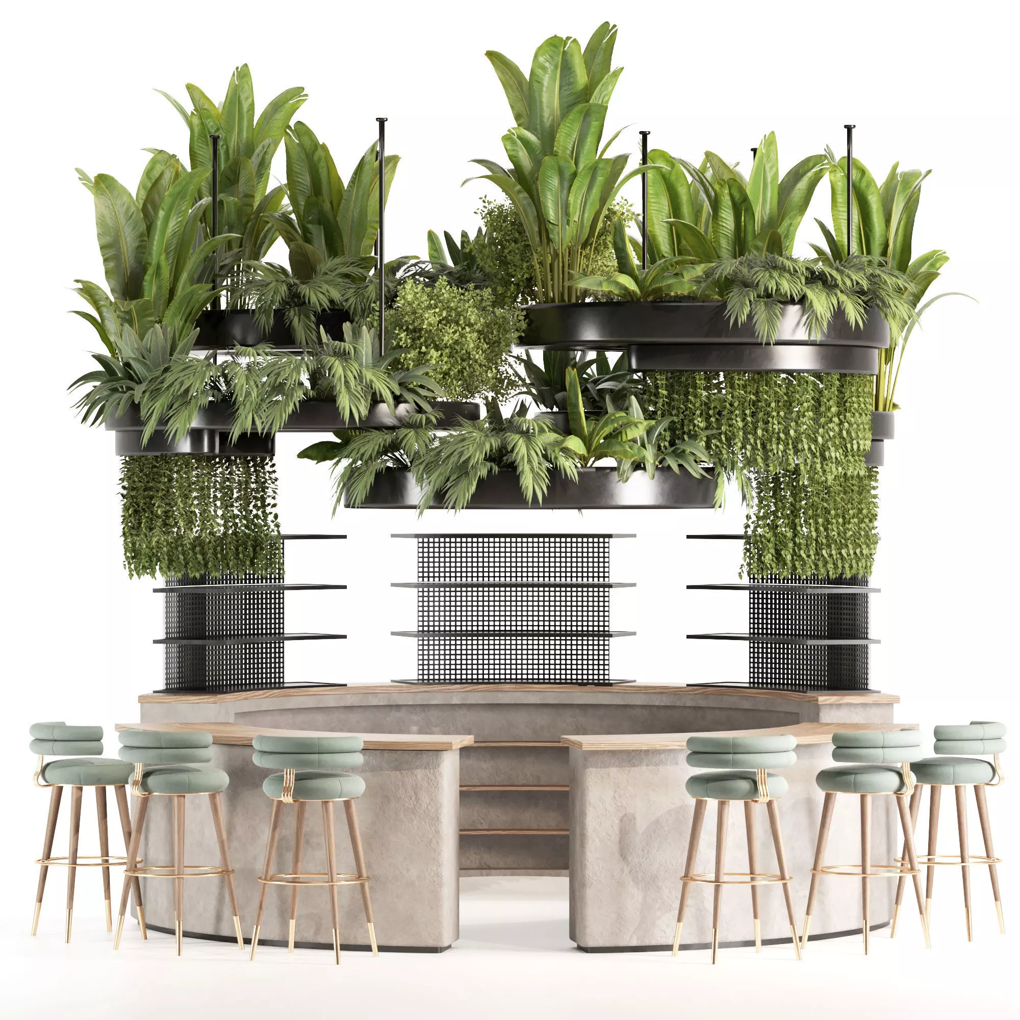 caffee bar Reception Desk With Hanging Plants - Set03 3D model_0
