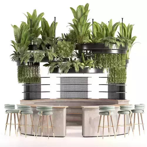 caffee bar Reception Desk With Hanging Plants - Set03
