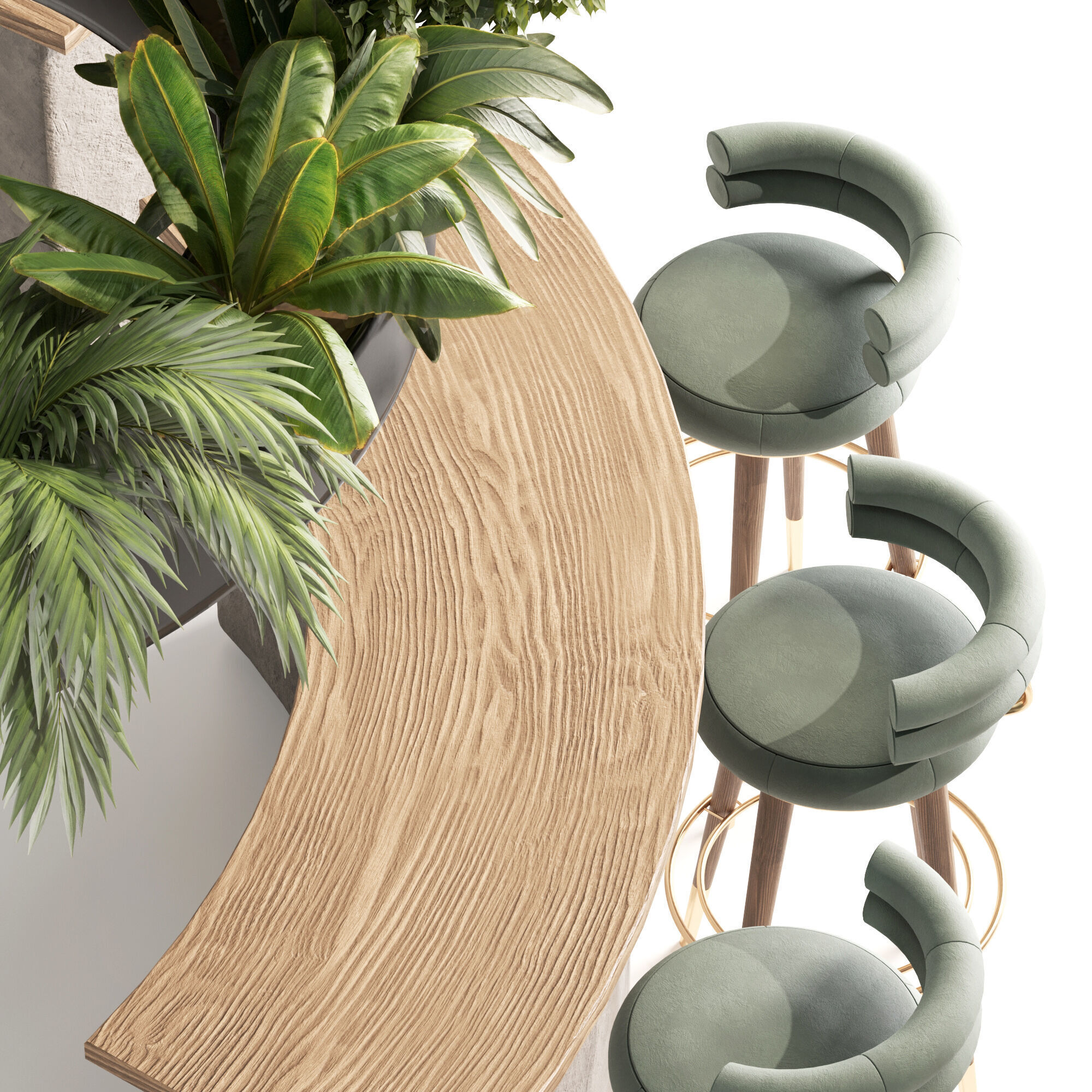 caffee bar Reception Desk With Hanging Plants - Set03 3D model_5