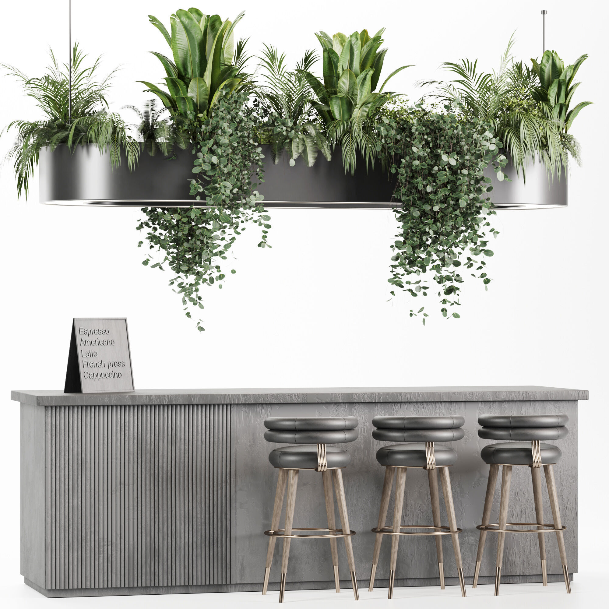  coffee bar Reception Desk With Hanging Plants - Set04 3D model_4