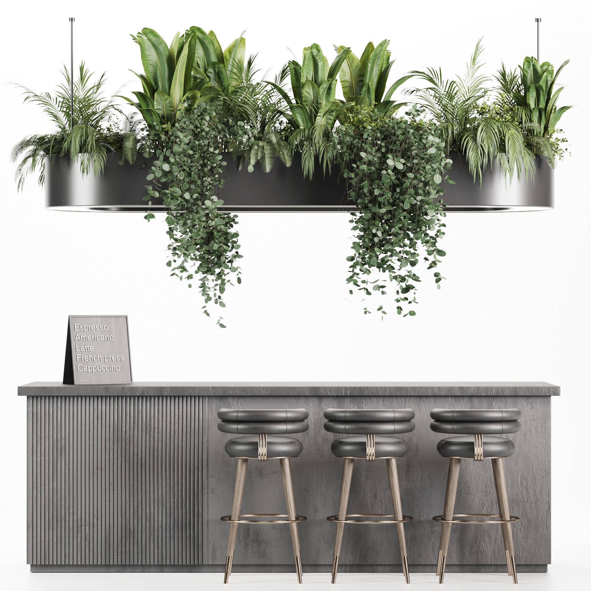  coffee bar Reception Desk With Hanging Plants - Set04 3D model_1