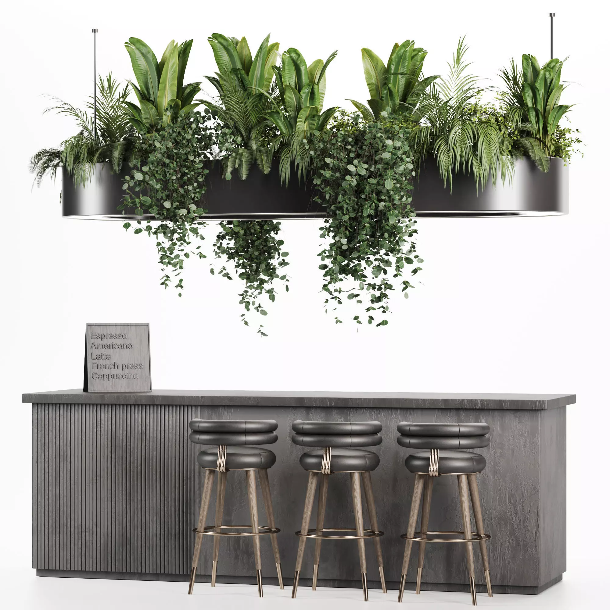  coffee bar Reception Desk With Hanging Plants - Set04 3D model_0