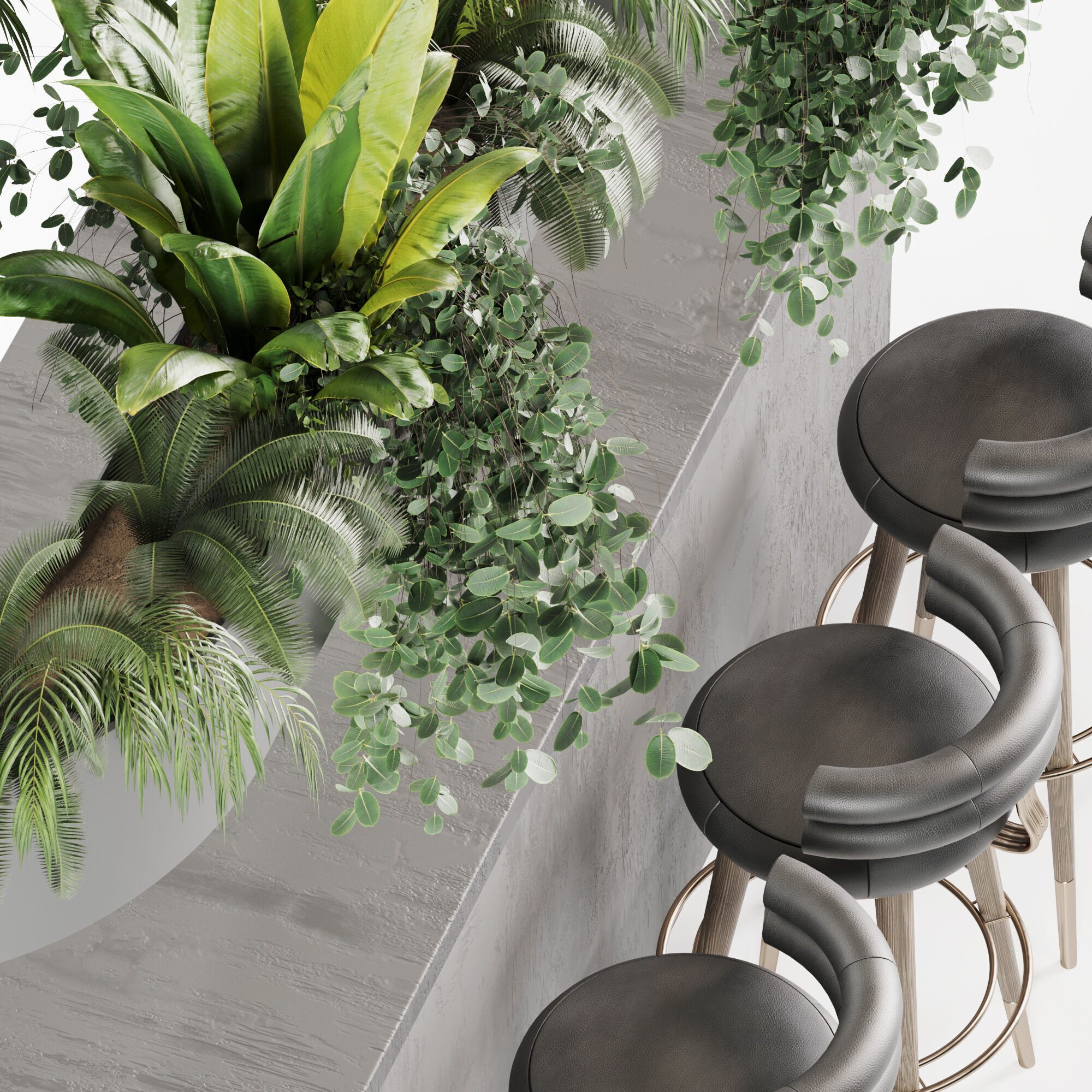  coffee bar Reception Desk With Hanging Plants - Set04 3D model_2