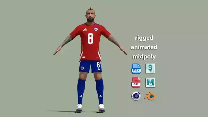 T-Pose Rigged Arturo Vidal Chile 3D model