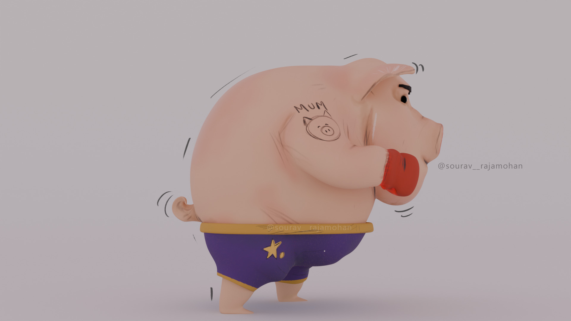 Boxing Pig Stylized 3D Character Model 3D print model_2